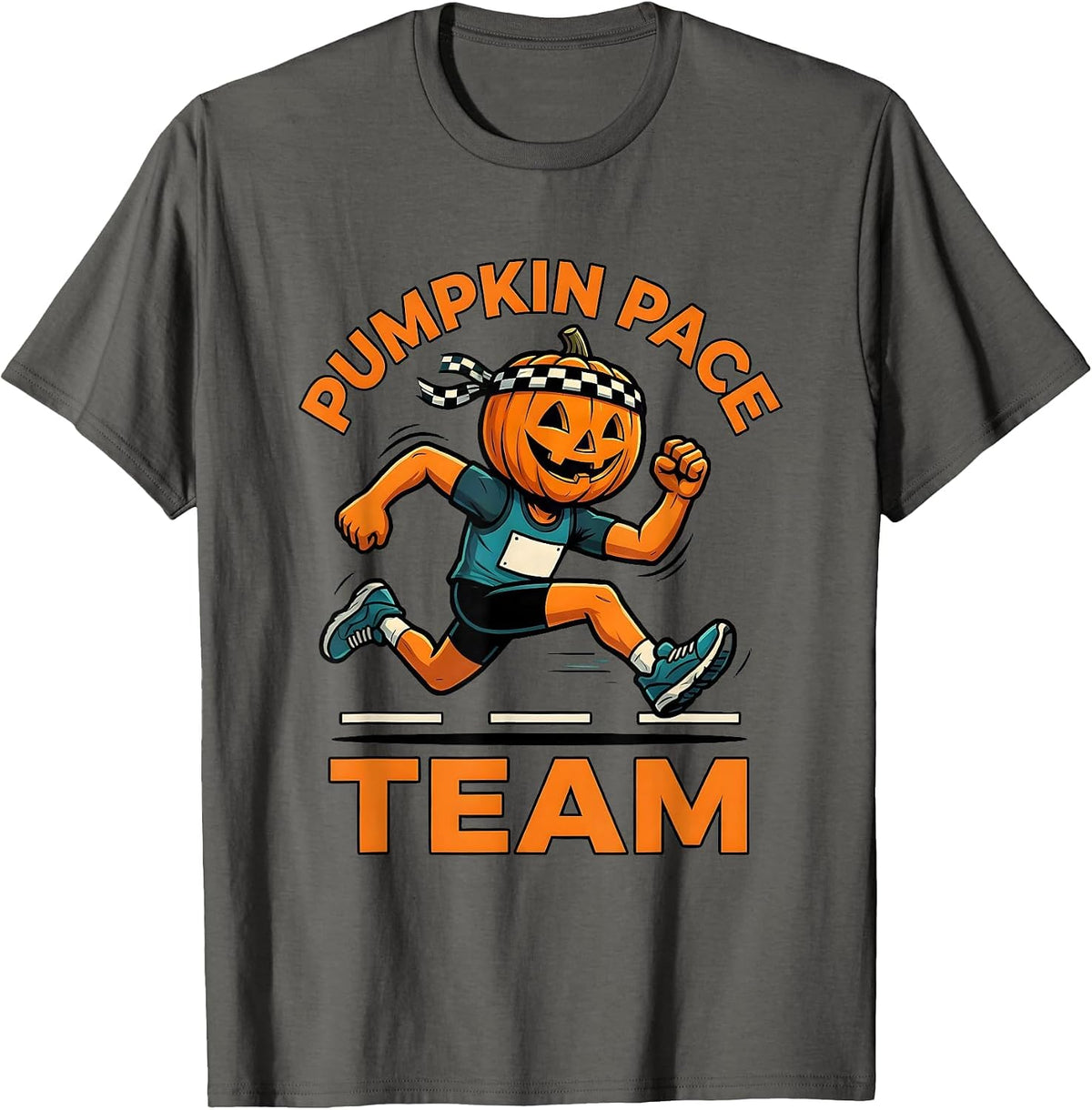 Pumpkin Pace Team Funny Runner Halloween Costume Marathon T-Shirt - Asphalt Grey