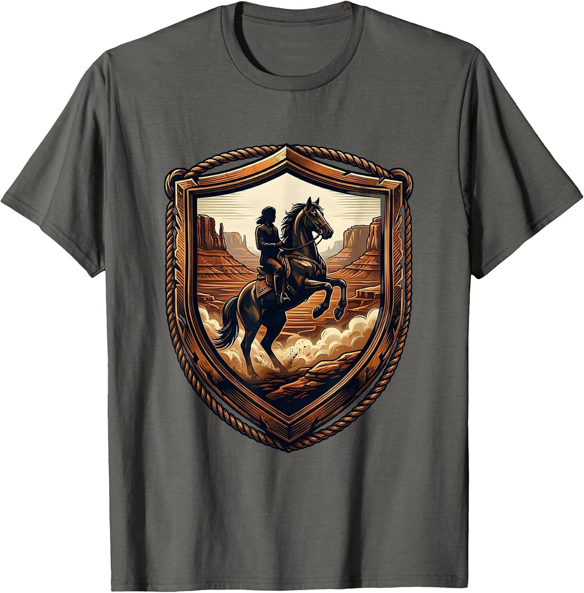 Western Horseback Rider Canyon Dust Graphic T-Shirt - Asphalt Grey