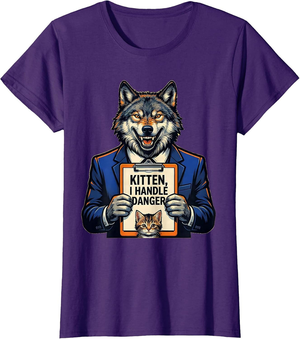 Women's Kitten I Handle Danger Funny Alpha Wolf Meme Cringe Humor T-Shirt - Purple