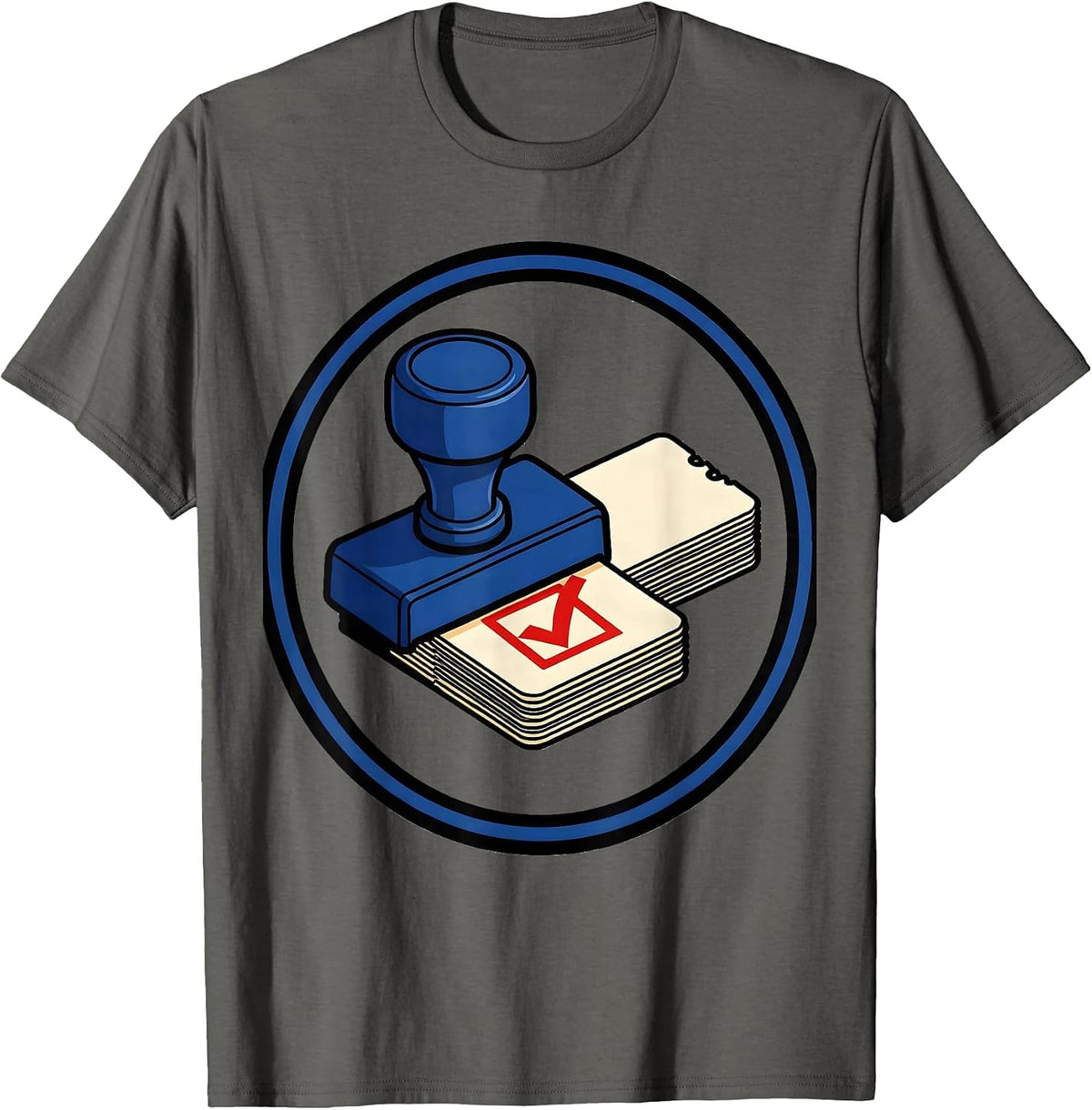 Desk Ticket Stamp IT Support Workplace Humor T-Shirt - Asphalt Grey