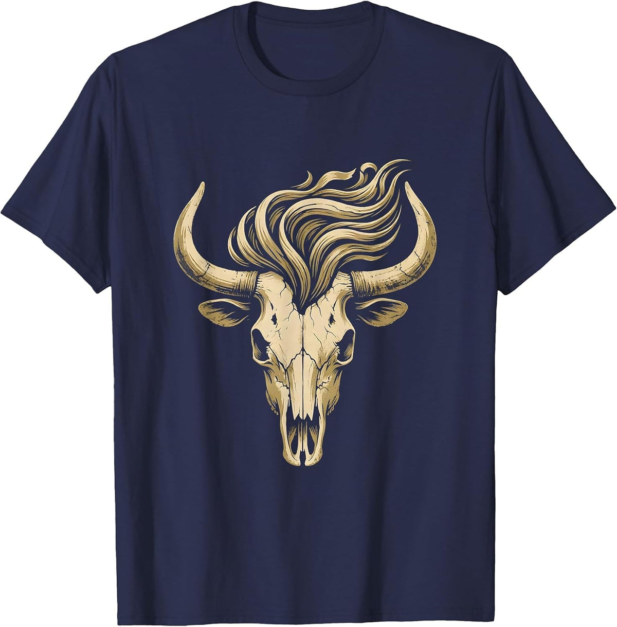 Wild Horse Flowing Mane Rodeo Graphic Design T-Shirt - Navy Blue
