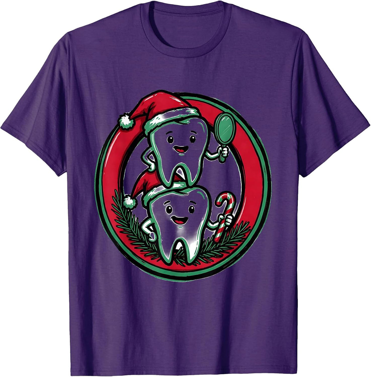Men's Dental Tooth Christmas Humor Marker Outline Dentist Crew T-Shirt - Purple