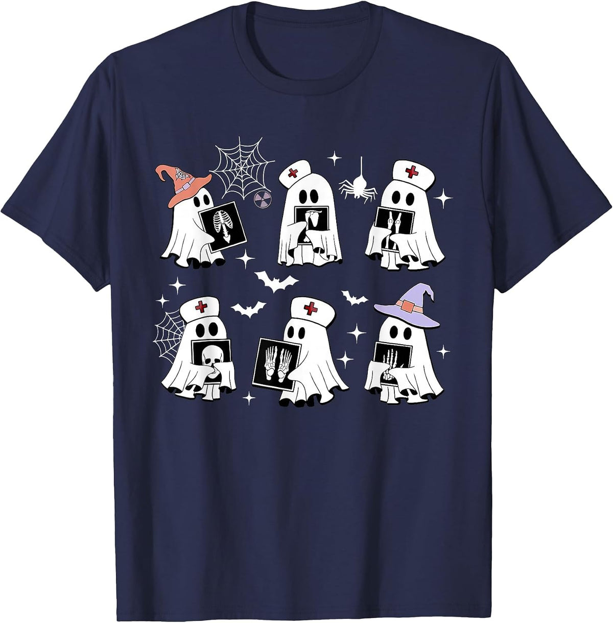Funny X-ray Tech Ghosts Boo Sheet Radiology Spooky Halloween T-Shirt - Navy Blue
