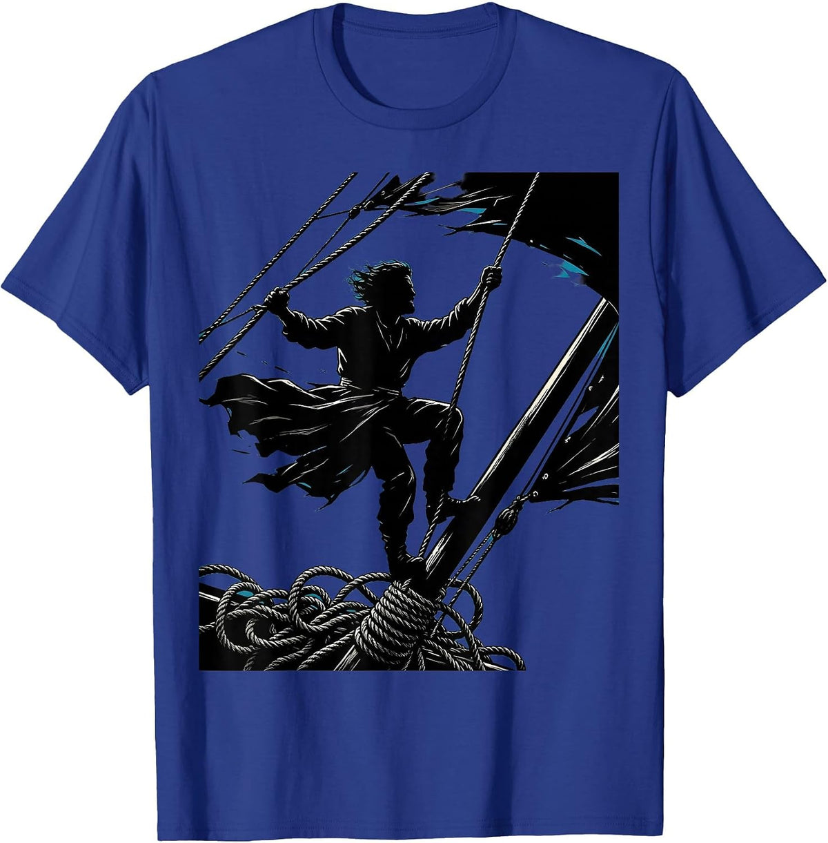 Sailor Climbing Rope Rigging in High Winds T-Shirt - Royal Blue