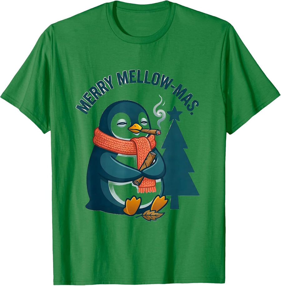 Men's Merry Mellow-mas Funny Stoner Cannabis 420 Gift T-Shirt - Kelly Green
