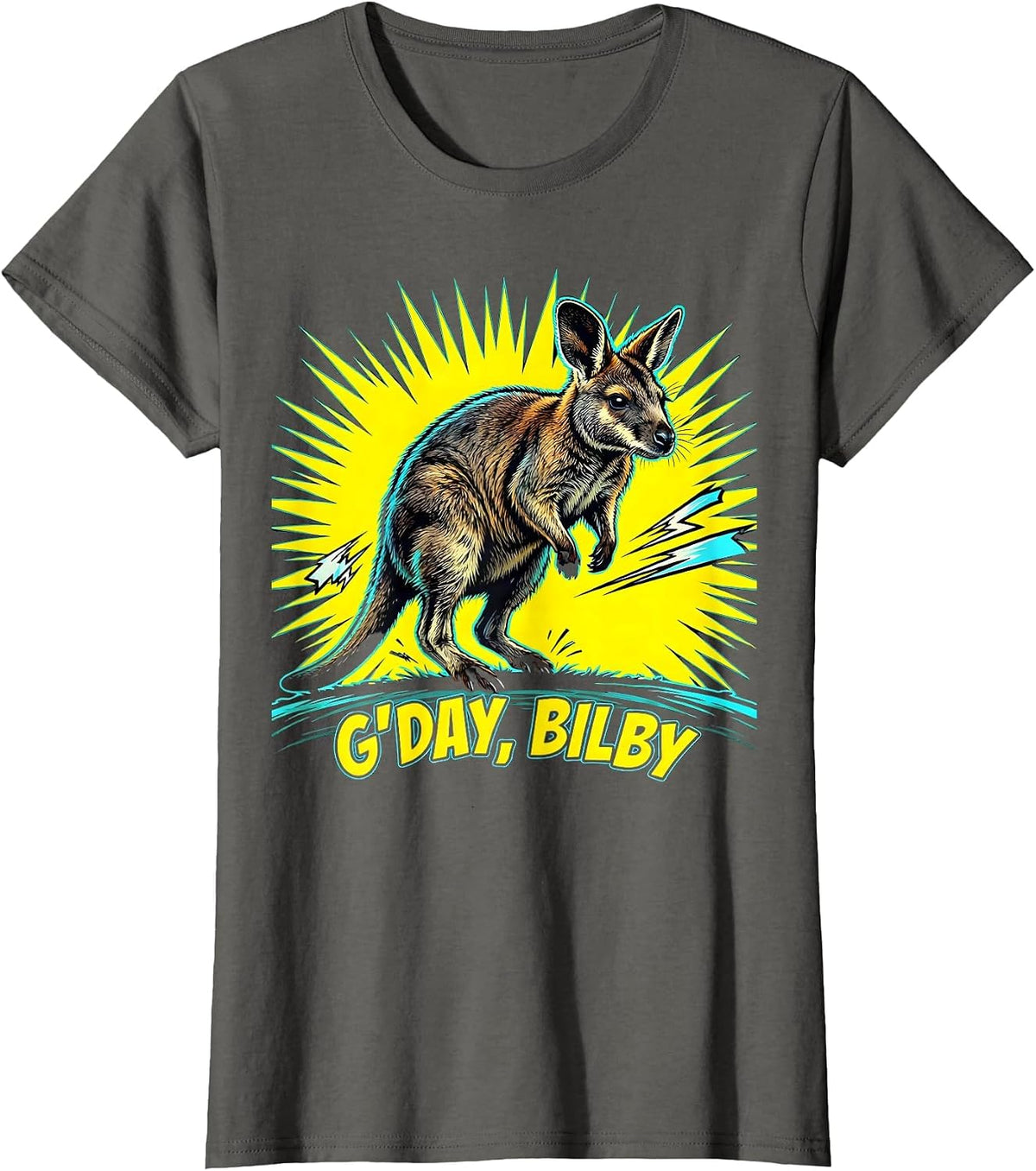 Women's G'day, Bilby Pop Art Australia Wildlife Novelty T-Shirt - Asphalt Grey