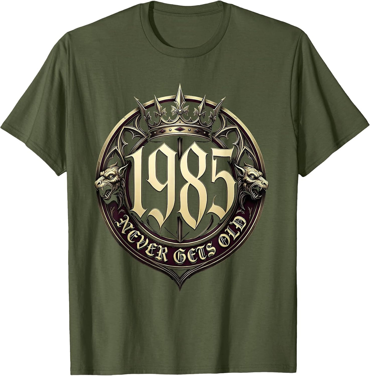 1985 Never Gets Old Vintage Birth Year Design T-Shirt - Olive Green