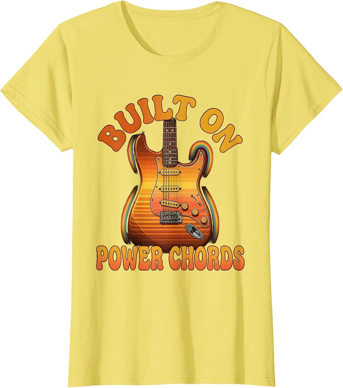 Built on Power Chords Vintage Rock Band Design T-Shirt - Lemon Yellow
