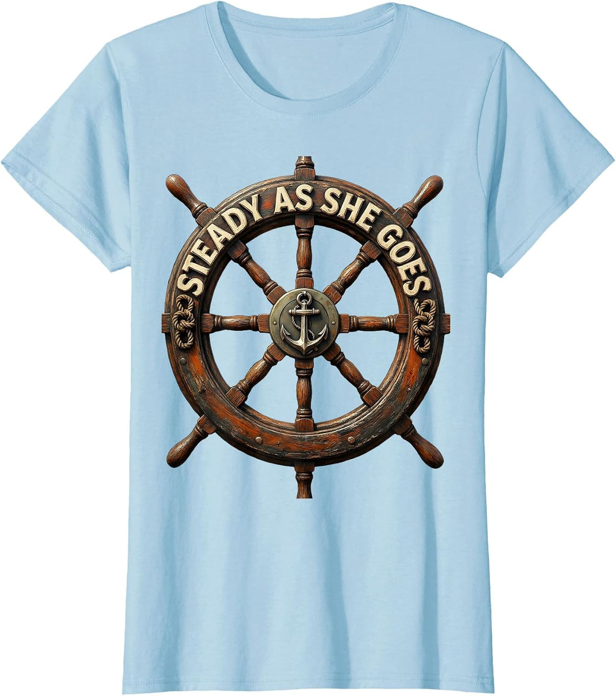Steady As She Goes Navy Nautical Design T-Shirt - Baby Blue