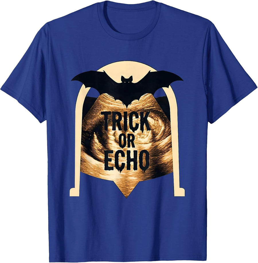 Trick Or Echo Silhouette Halloween Ultrasound Tech T-Shirt - Royal Blue