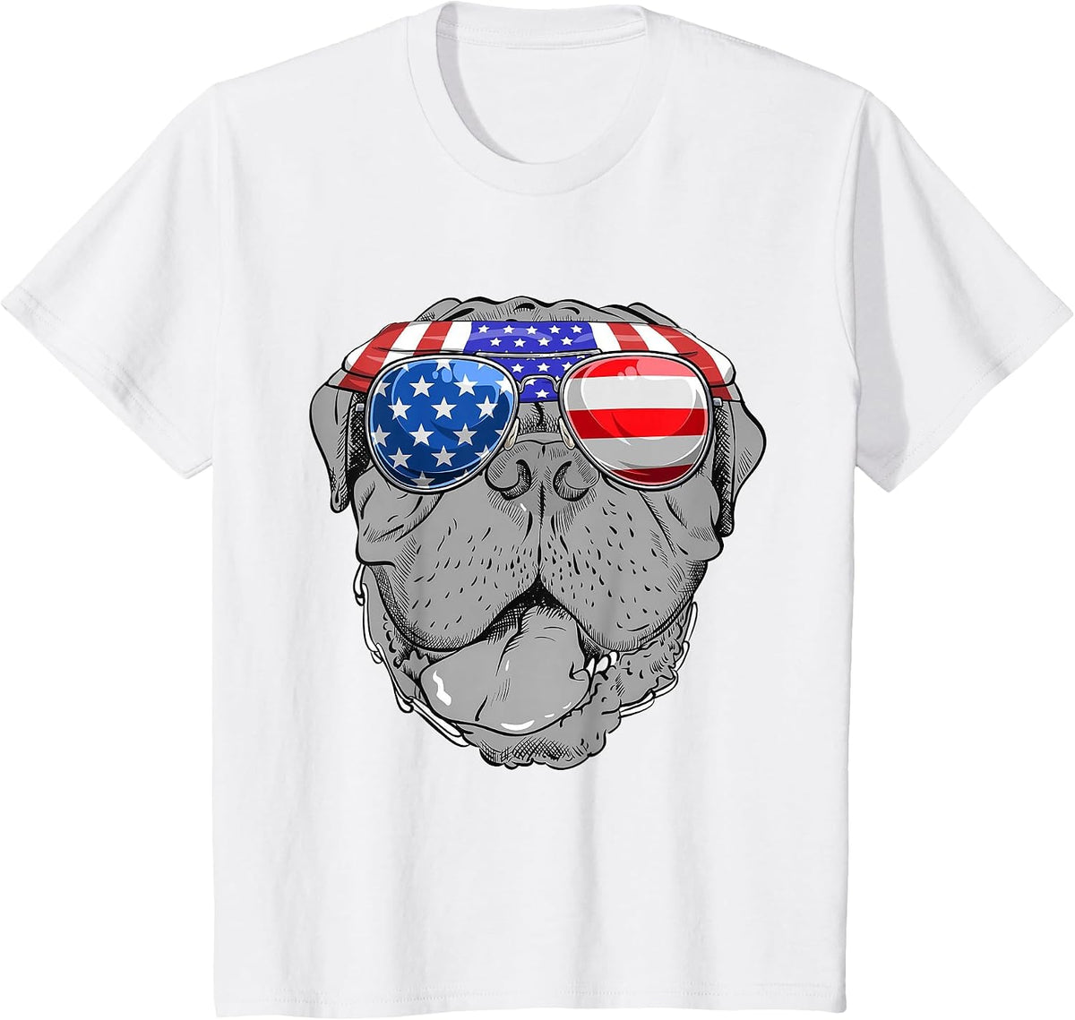 French Mastiff Dog Sunglasses Flag American T-Shirt - White