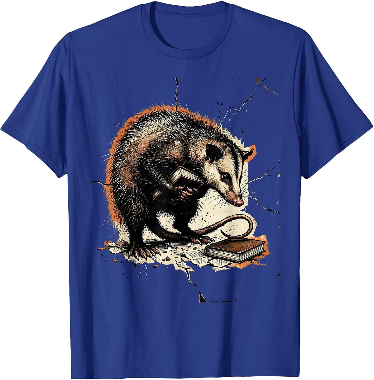 Sneaky Opossum Book Thief Unhinged Meme Humor T-Shirt - Royal Blue