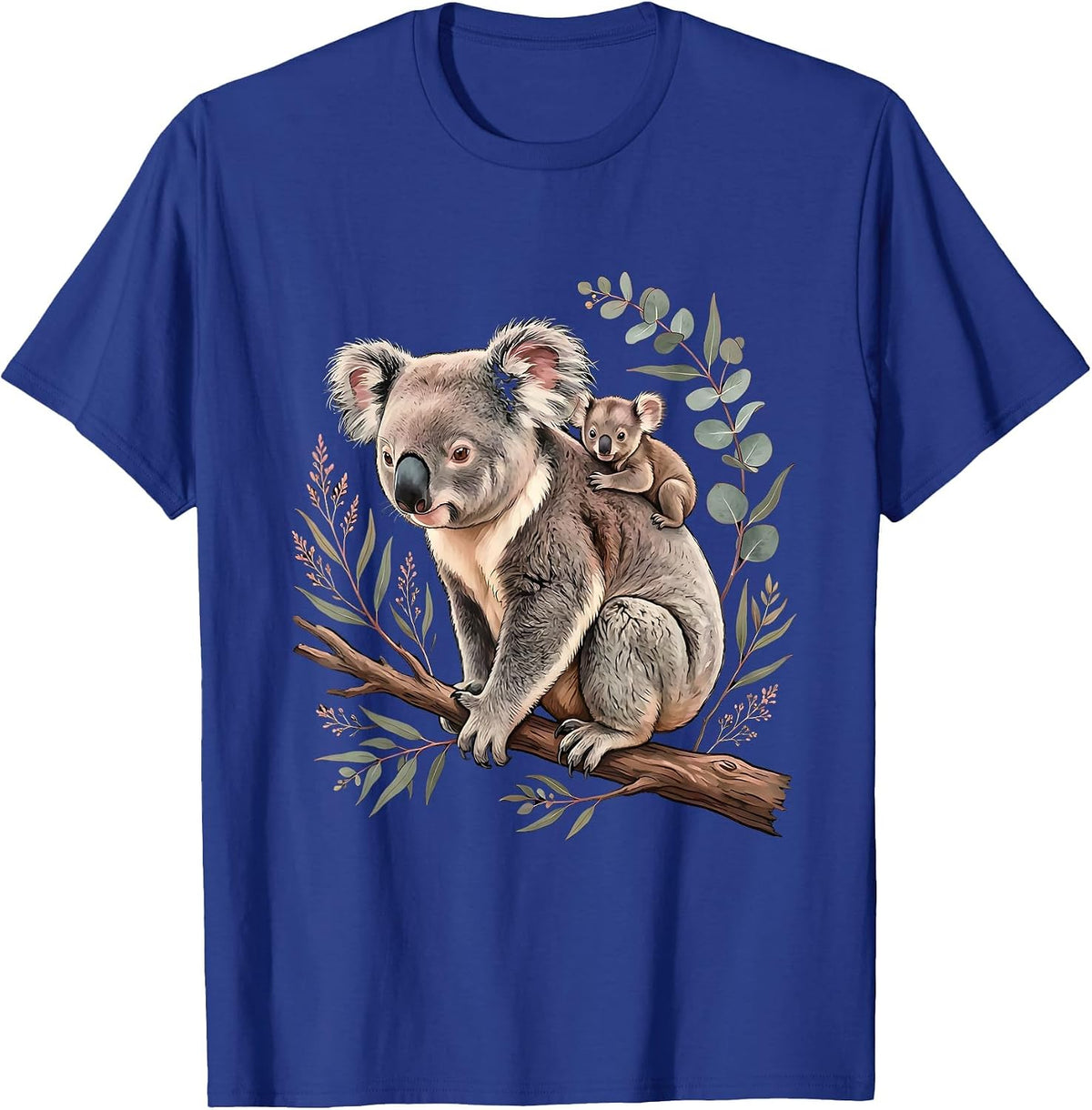 Men's Mama Koala with Joey on Her Back Illustration T-Shirt - Royal Blue