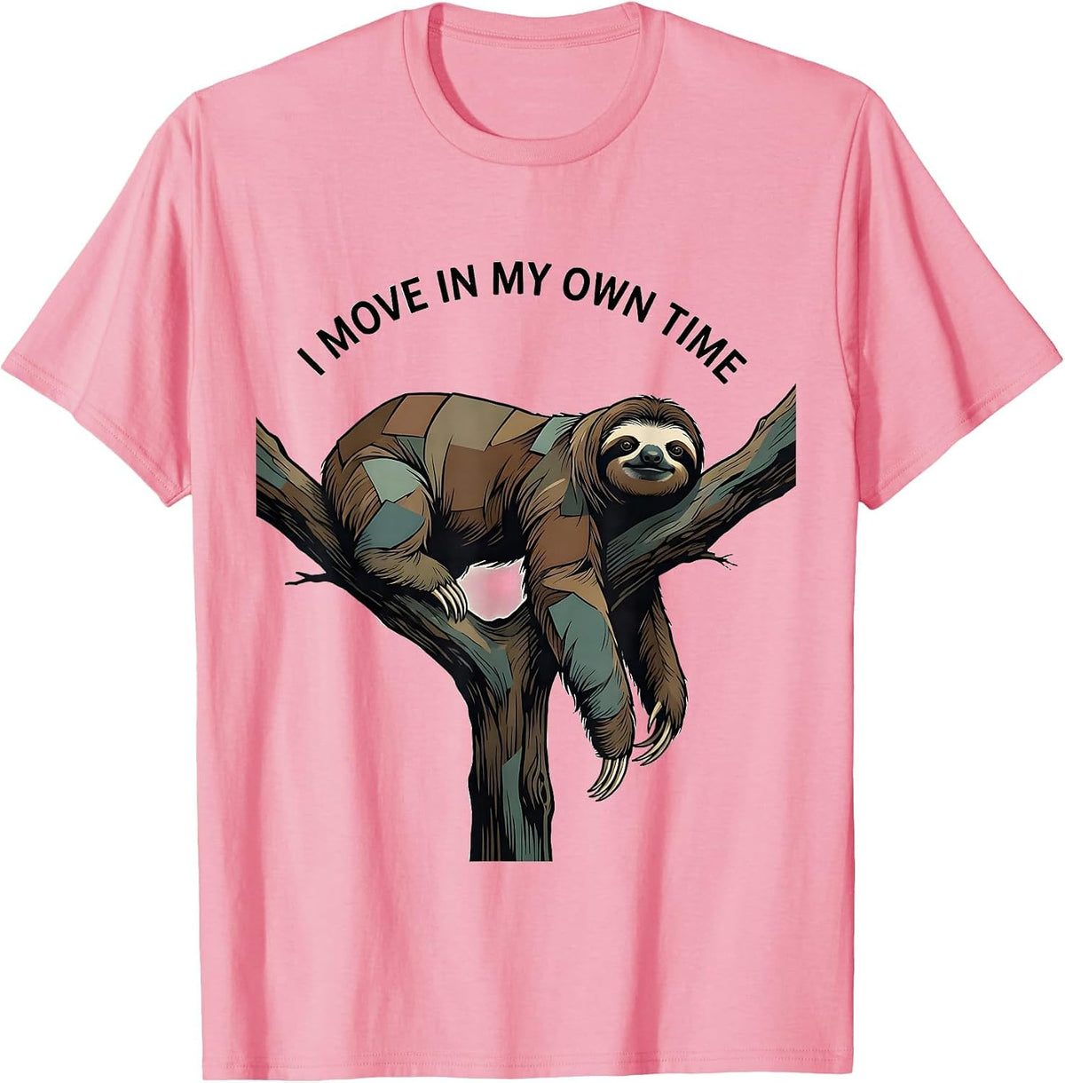 Men's I Move In My Own Time Funny Sloth Lover Deadpan Humor T-Shirt - Pink