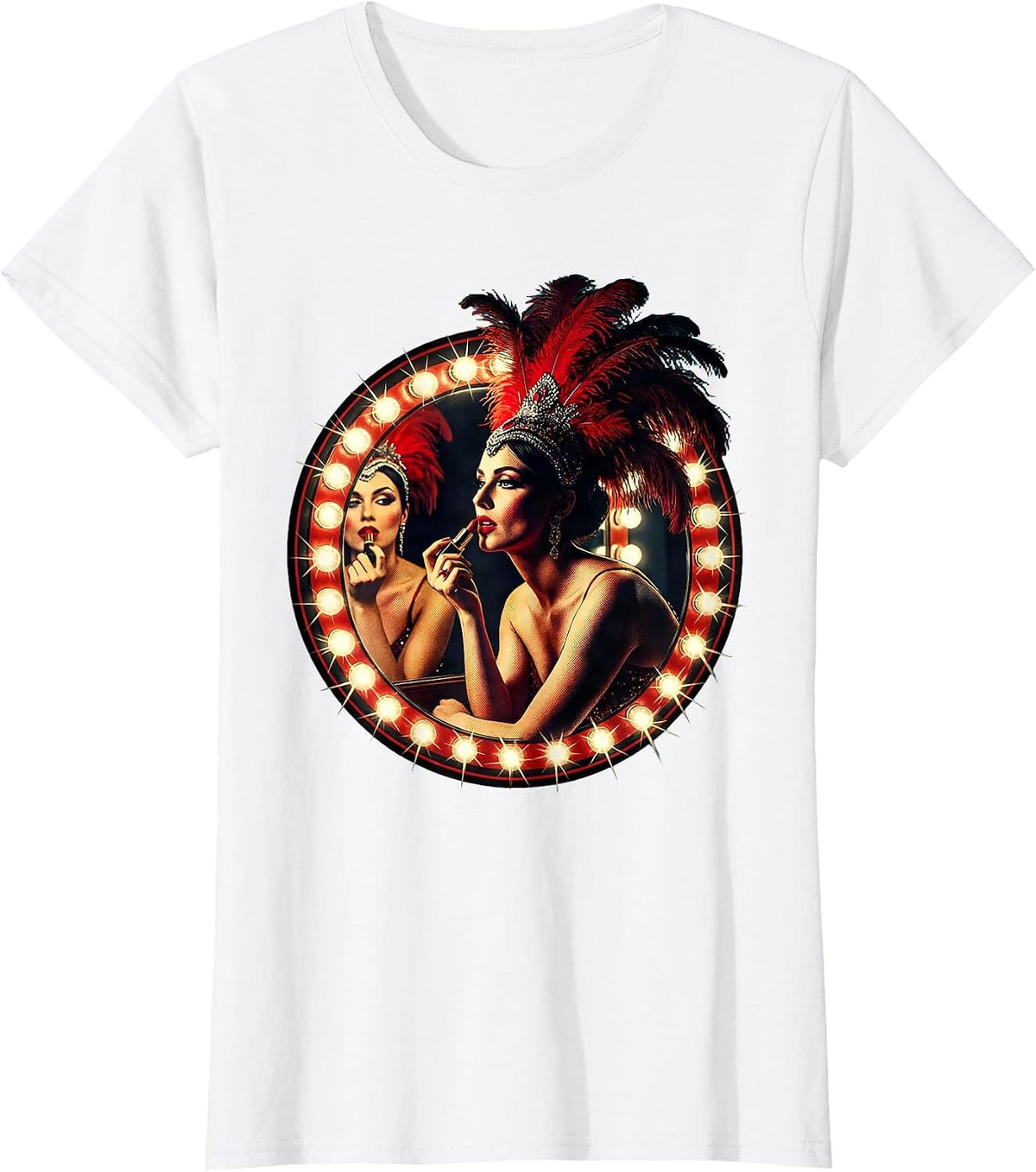 Women's Showgirl Lipstick Dressing Room Glamour Illustration T-Shirt - White
