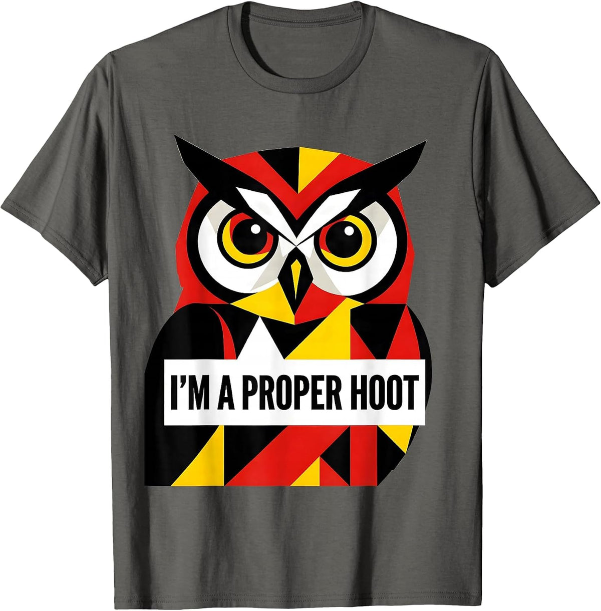 I'm A Proper Hoot Vintage Bauhaus Owl Bird Lover Humor T-Shirt - Asphalt Grey