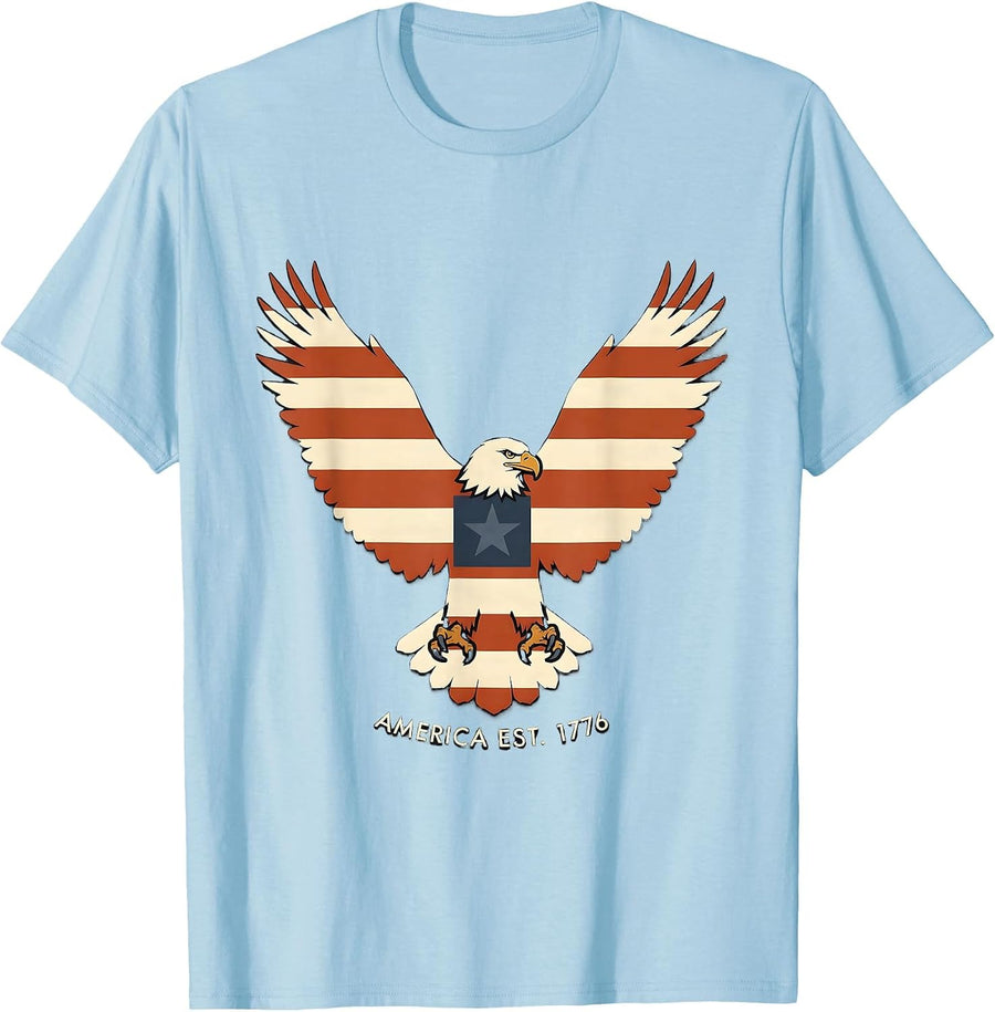 Men's America Est. 1776 Stencil Graphic Patriotic 4th of July T-Shirt - Baby Blue