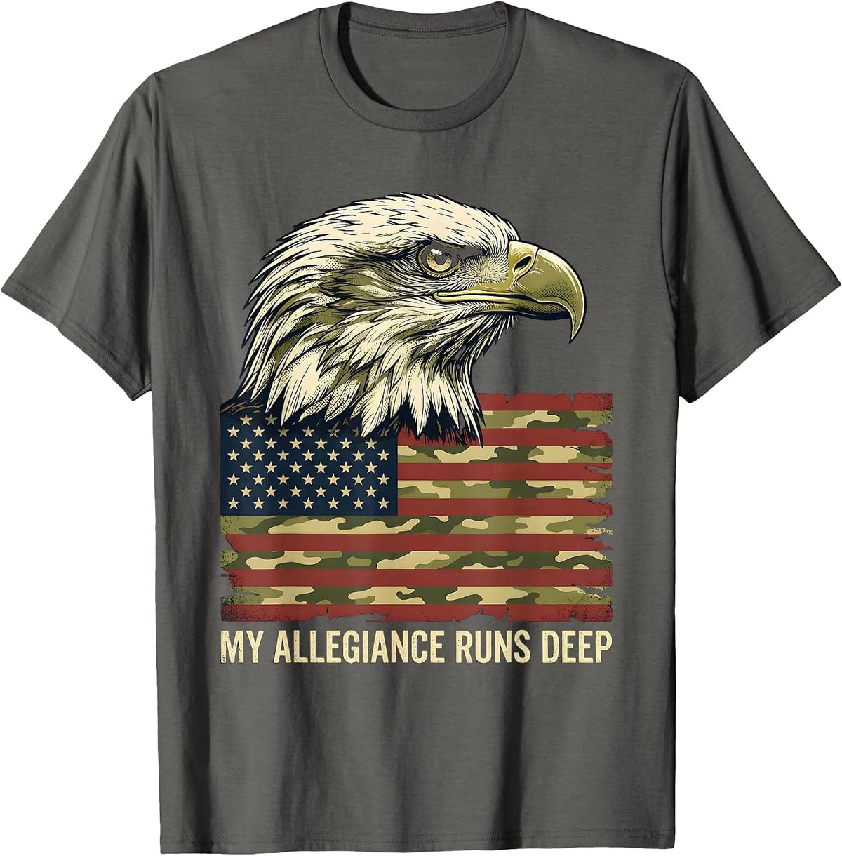Men's My Allegiance Runs Deep Patriotic Military Camo American T-Shirt - Asphalt Grey