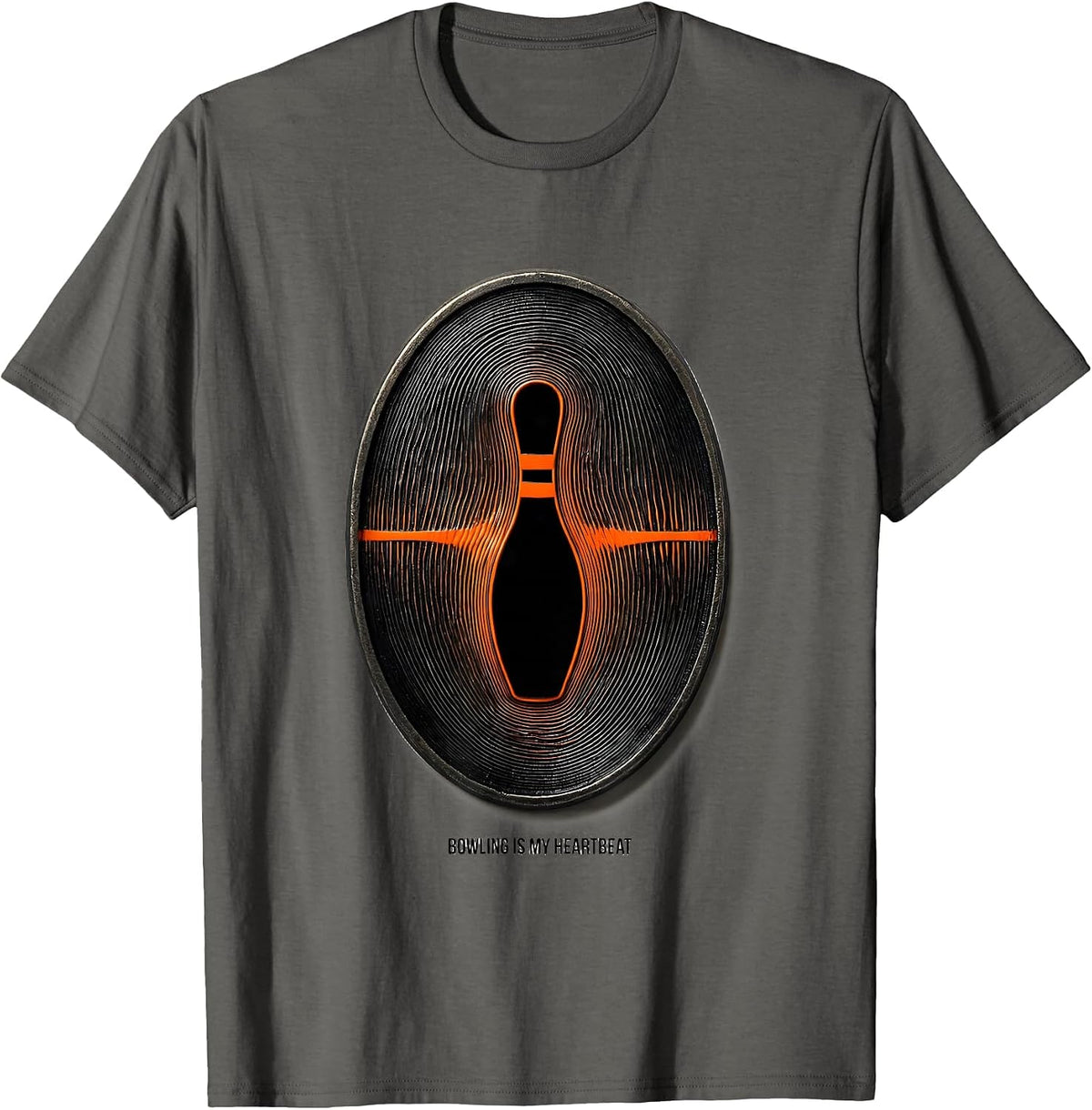 Bowling Is My Heartbeat Op Art Moire Hobby Passion Icon T-Shirt - Asphalt Grey