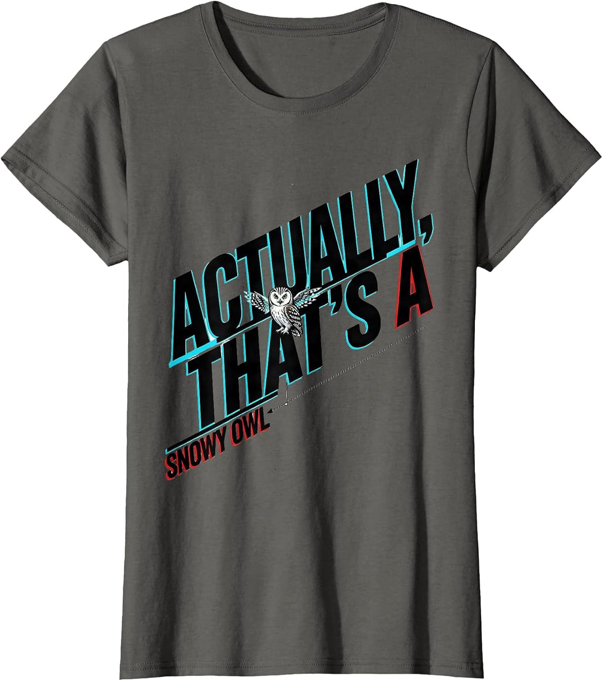 Women's Actually, That's A Snowy Owl Funny Birdwatcher Birding Humor T-Shirt - Asphalt Grey