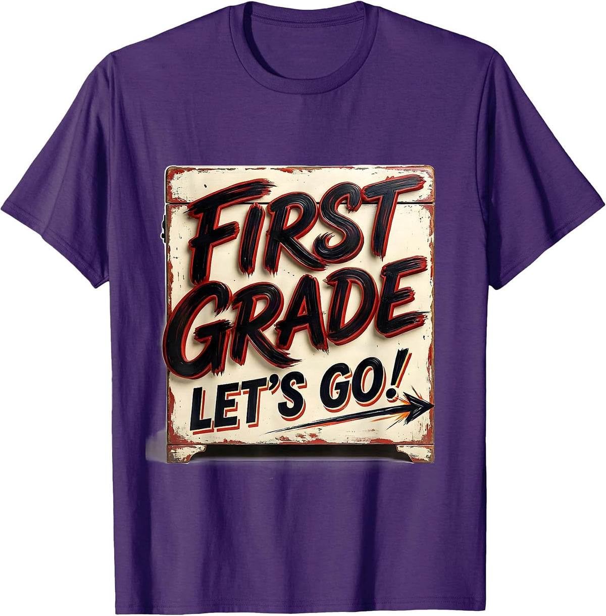 Men's First Grade Let's Go Cheerful Back to School Teacher Student T-Shirt - Purple