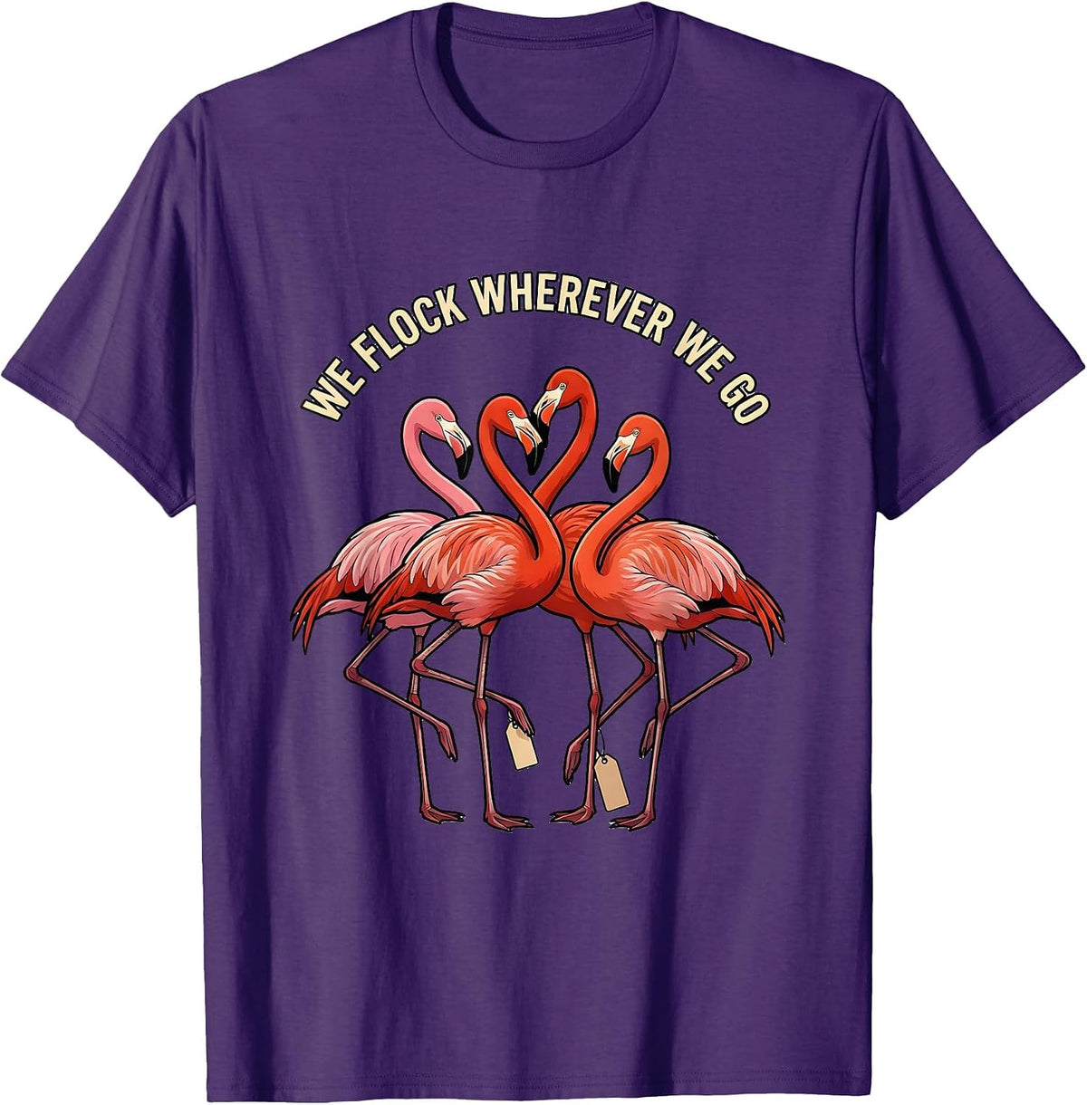 We Flock Wherever We Go Funny Flamingo Family Matching T-Shirt - Purple