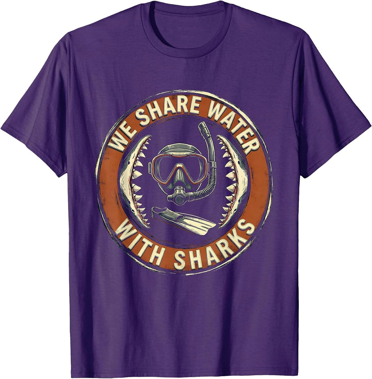 Men's We Share Water With Sharks Funny Scuba Diving Diver Gift T-Shirt - Purple
