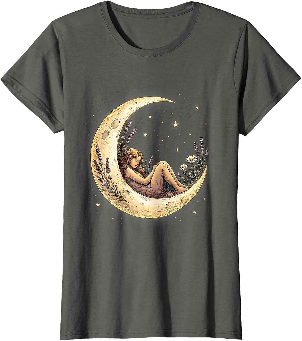 Women's Crescent Moon Sleeping Figure Suicide Prevention T-Shirt - Asphalt Grey