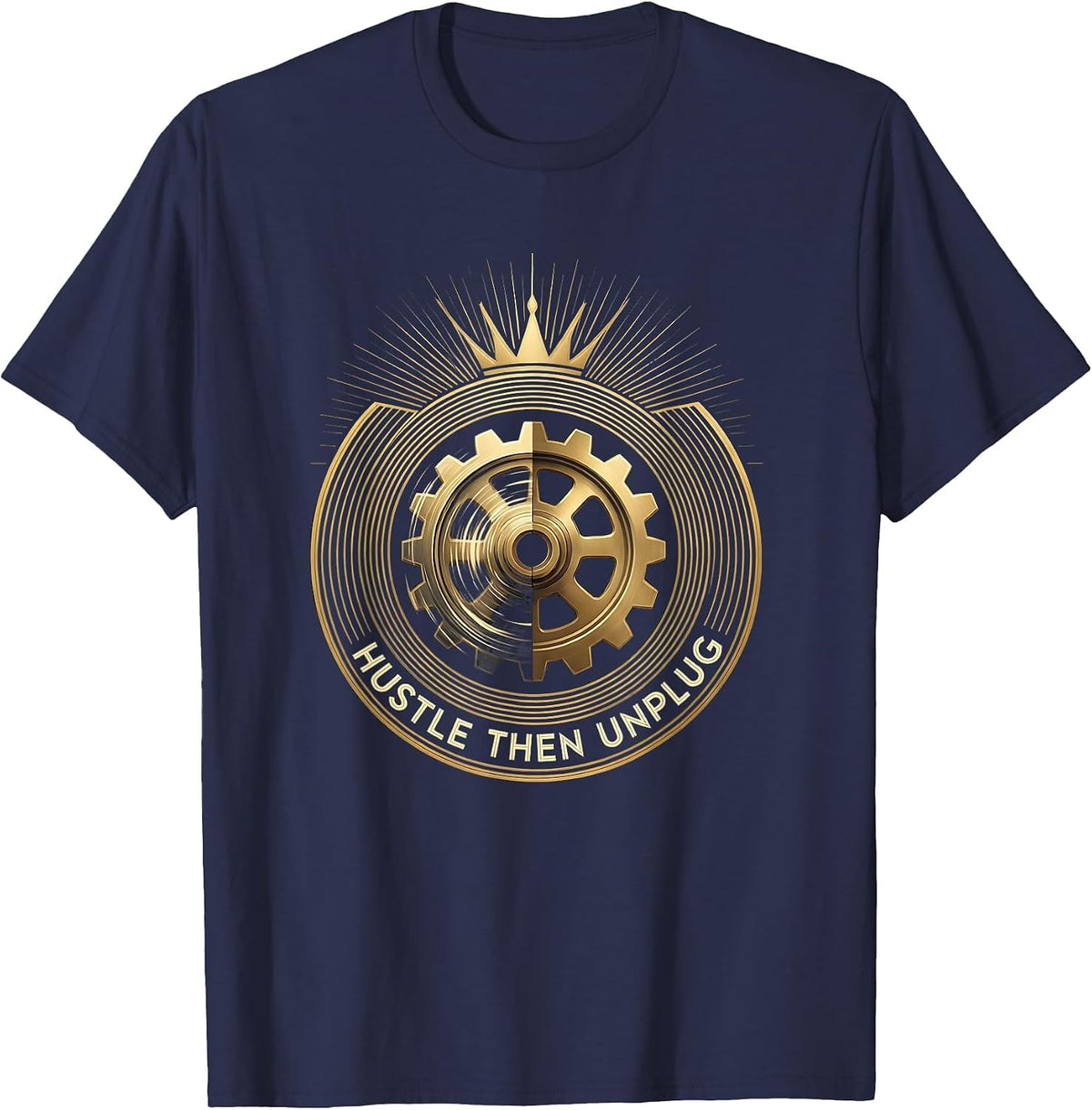 Hustle Then Unplug Labor Day Graphic Design T-Shirt - Navy Blue