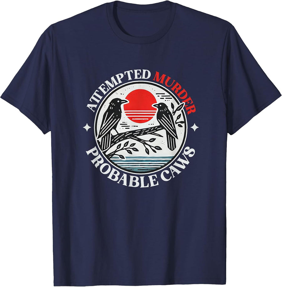 Attempted Murder Crows with Probable Caws T-Shirt - Navy Blue