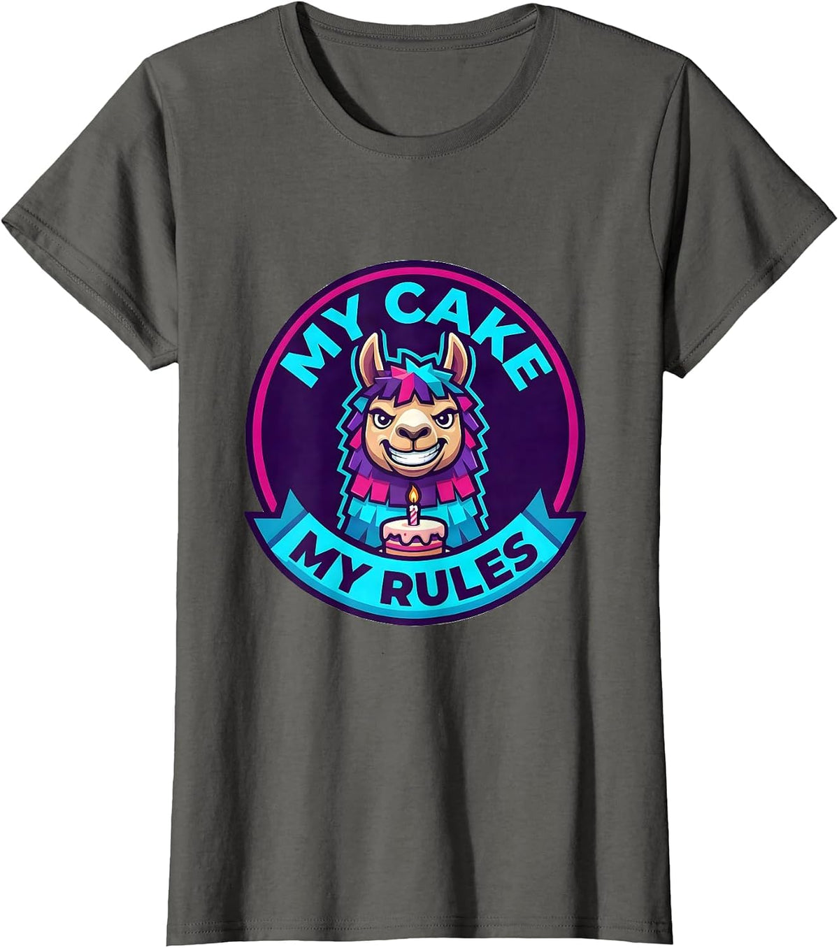 Women's My Cake My Rules Bruh Birthday Llama Piñata Gamer Meme T-Shirt - Asphalt Grey