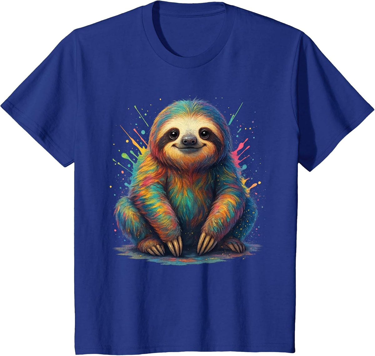 Colorful Watercolor Sloth T-Shirt - Royal Blue