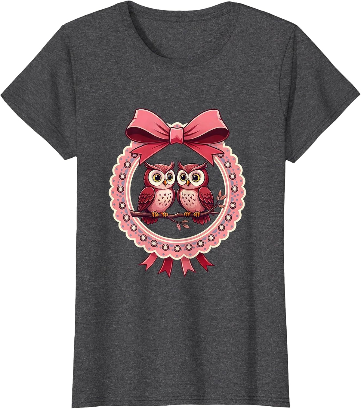 Women's I Love My Girlfriend Owl Couple Perched on Branch T-Shirt - Dark Heather Grey