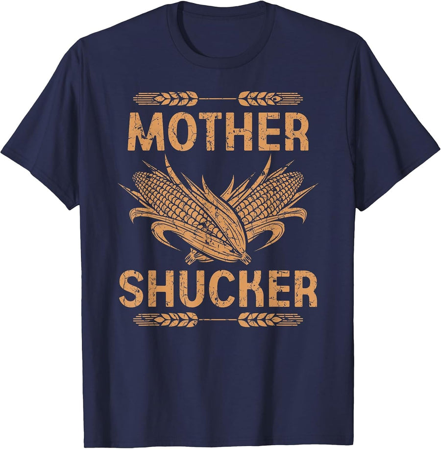 Mother Shucker Distressed Corn Ears Maize Farmer Mom T-Shirt - Navy Blue