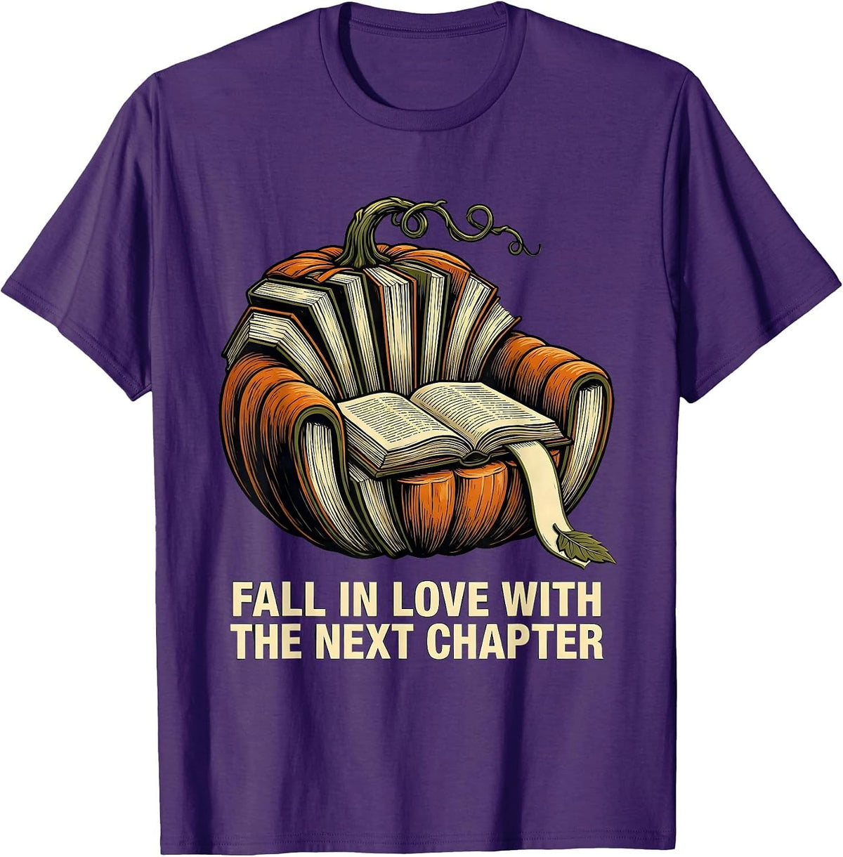 Fall In Love With The Next Chapter Cozy Pumpkin Reading T-Shirt - Purple