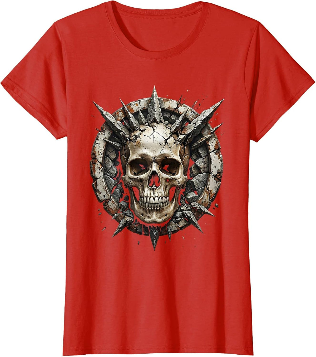 Skull Emerging From Jagged Rock Formation T-Shirt - Red