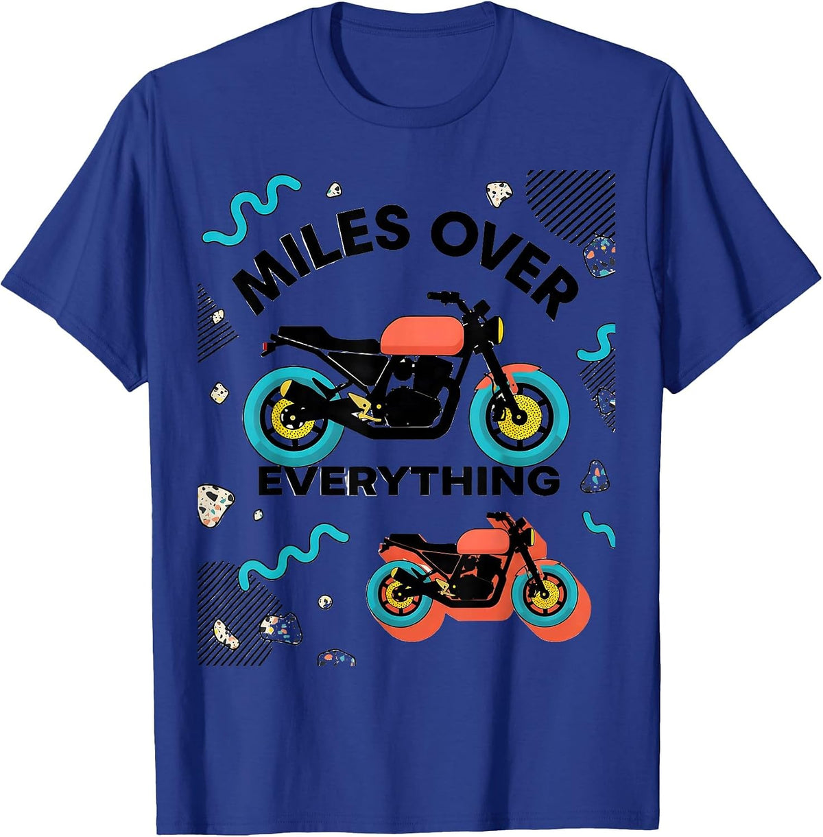 Men's Miles Over Everything Motorcycle Rider Design T-Shirt - Royal Blue
