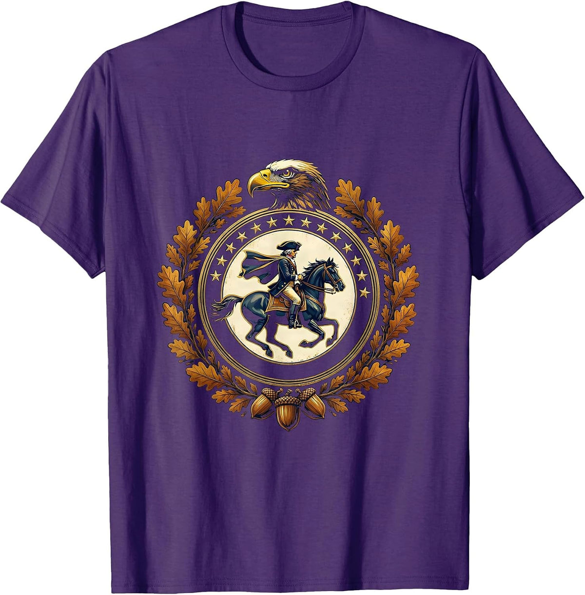 Men's 250th Anniversary USA Patriot Riding Horse Fall Forest T-Shirt - Purple