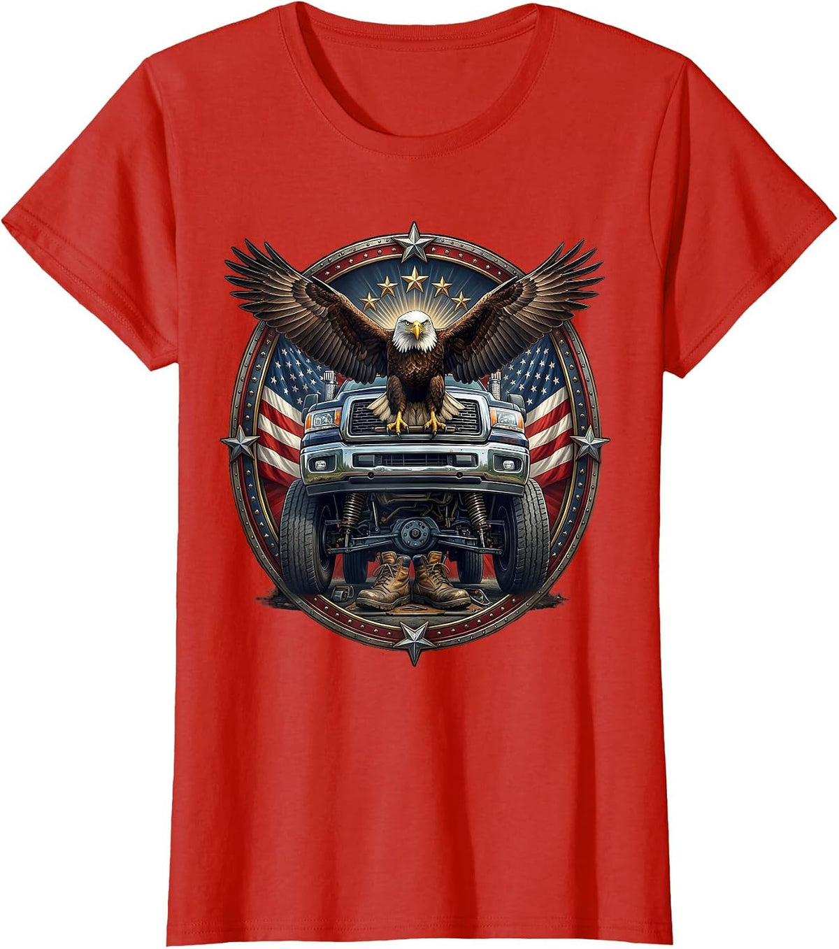 Labor Day Mechanic Under Truck Graphic T-Shirt - Red