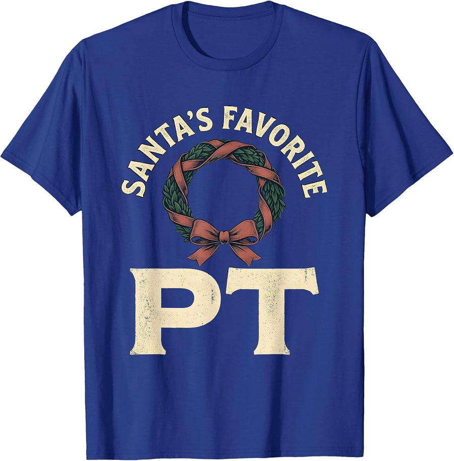 Santa's Favorite PT Vintage Therapy Team Christmas Humor T-Shirt - Royal Blue