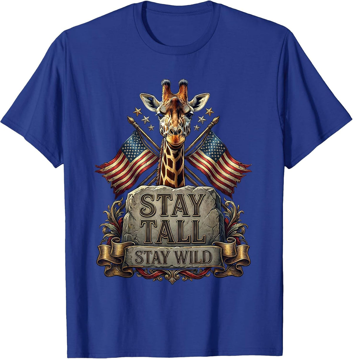Stay Tall Stay Wild Giraffe Nature Design T-Shirt - Royal Blue