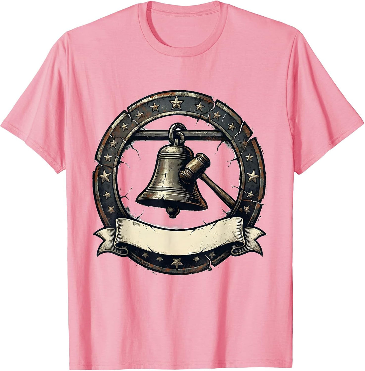 Men's Distressed Cowbell Badge Funny Drummer Humor T-Shirt - Pink
