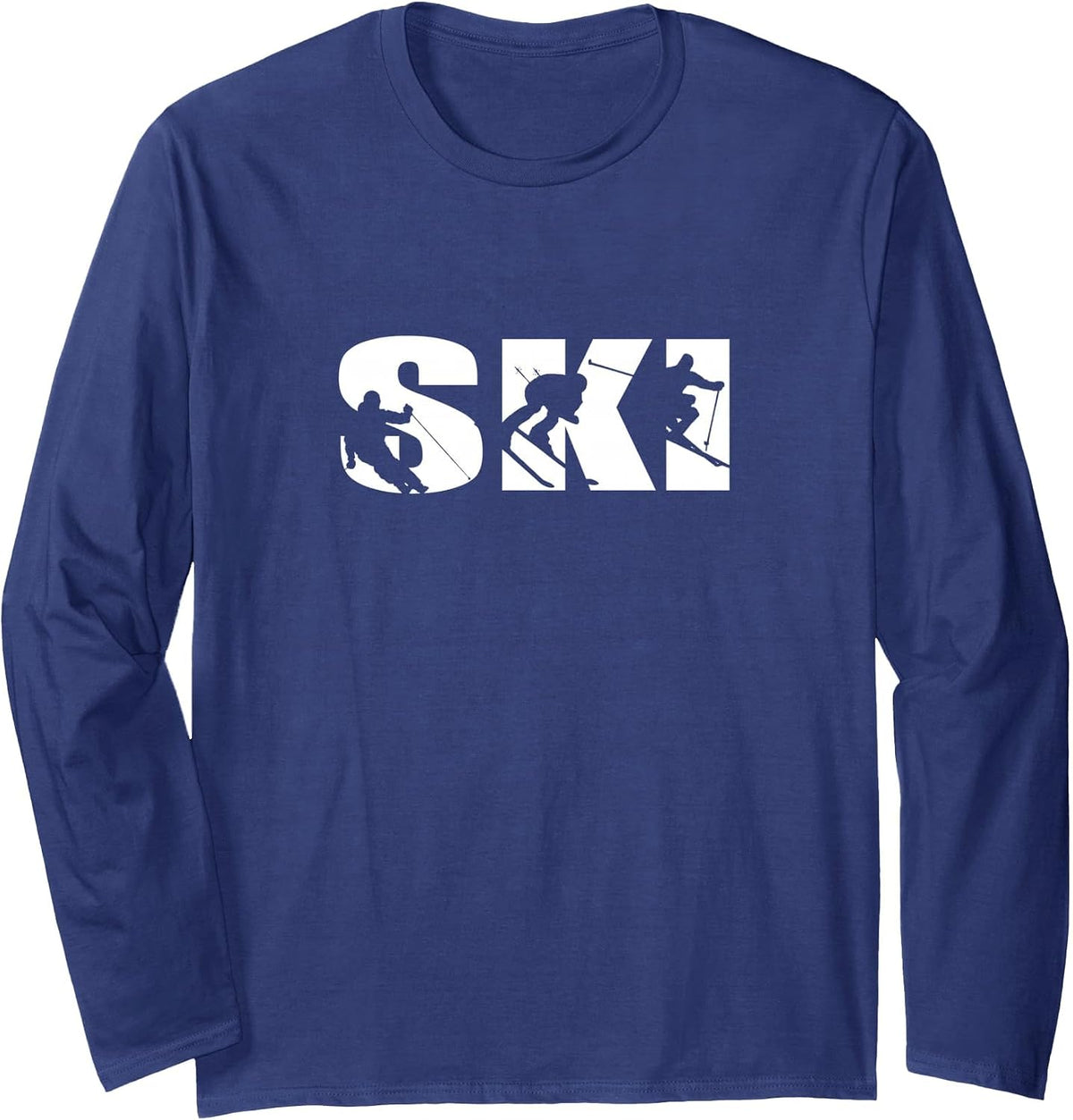 Ski Long Sleeve t-Shirt for Skiing Lovers Silhouette Skiers - Adult Unisex Navy Blue