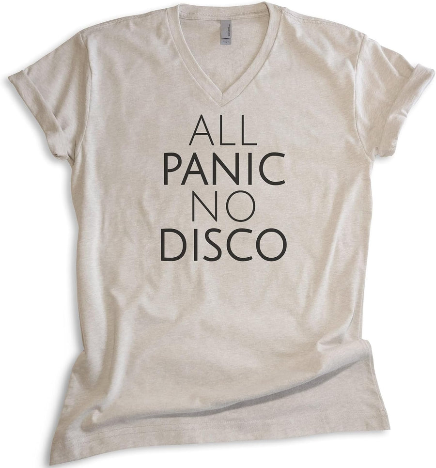 EVERTREE CLOTHING All Panic No Disco V-Neck T-Shirt, Unisex Women's Men's Vneck, Anxiety Shirt, Nervous Shirt Introvert