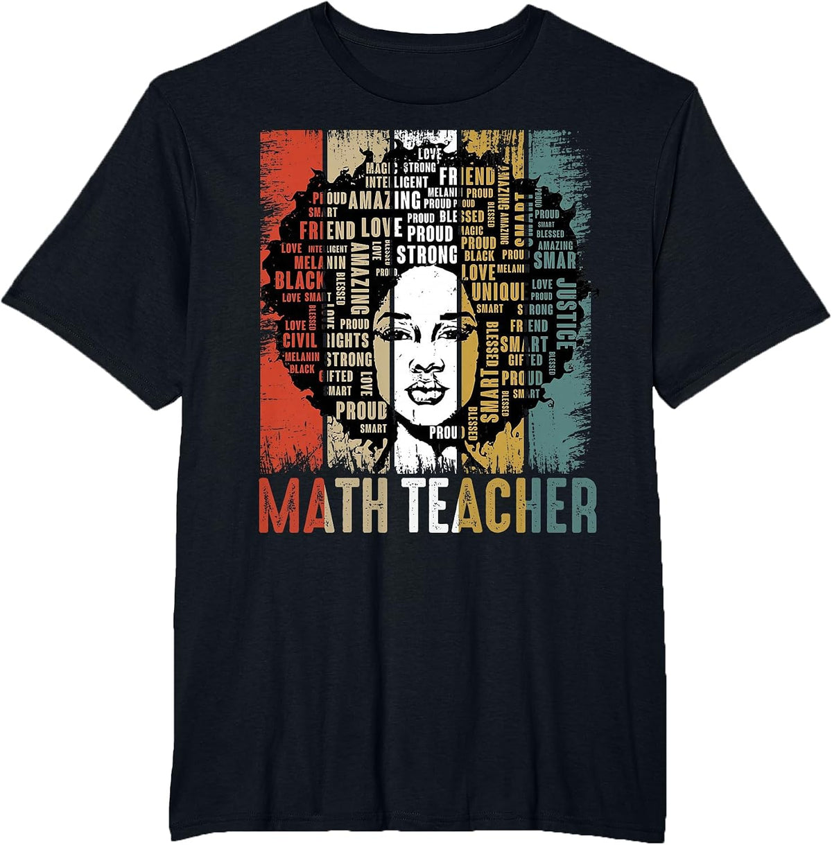 Math Teacher Afro African American Women Black History Month T-Shirt - Black