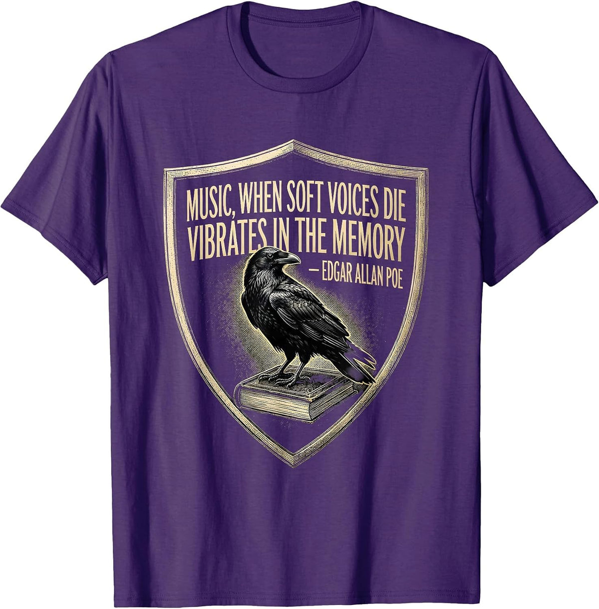 Men's Music Vibrates in Memory Edgar Allan Poe Gothic Literary T-Shirt - Purple