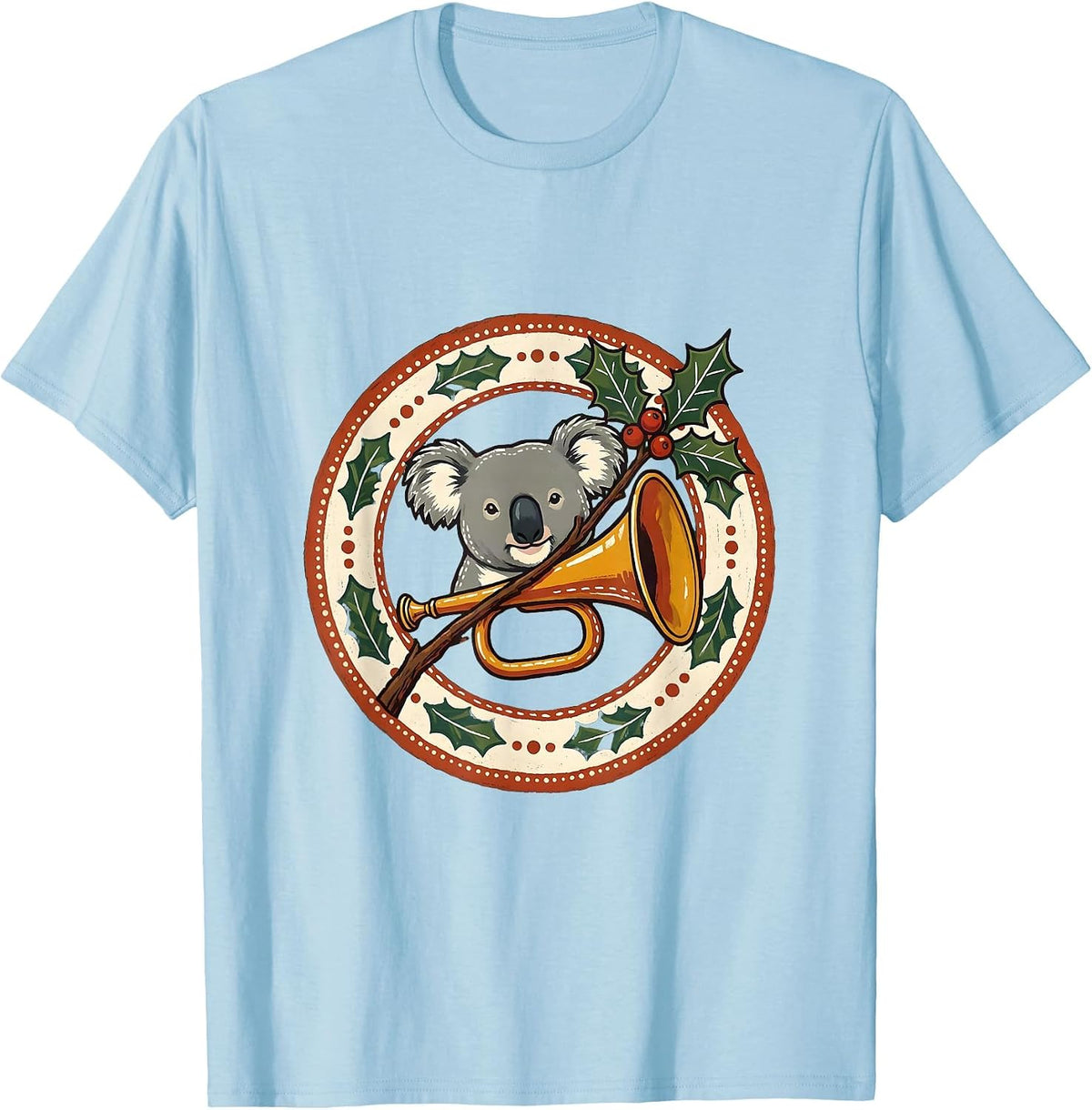 Men's Koala Christmas Folk Art Badge Cute Aussie Animal Lover T-Shirt - Baby Blue