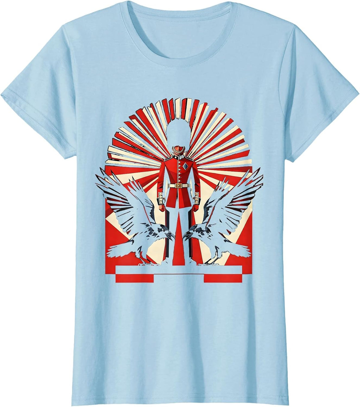 Women's Beefeater Guard and Ravens British Pride Design T-Shirt - Baby Blue