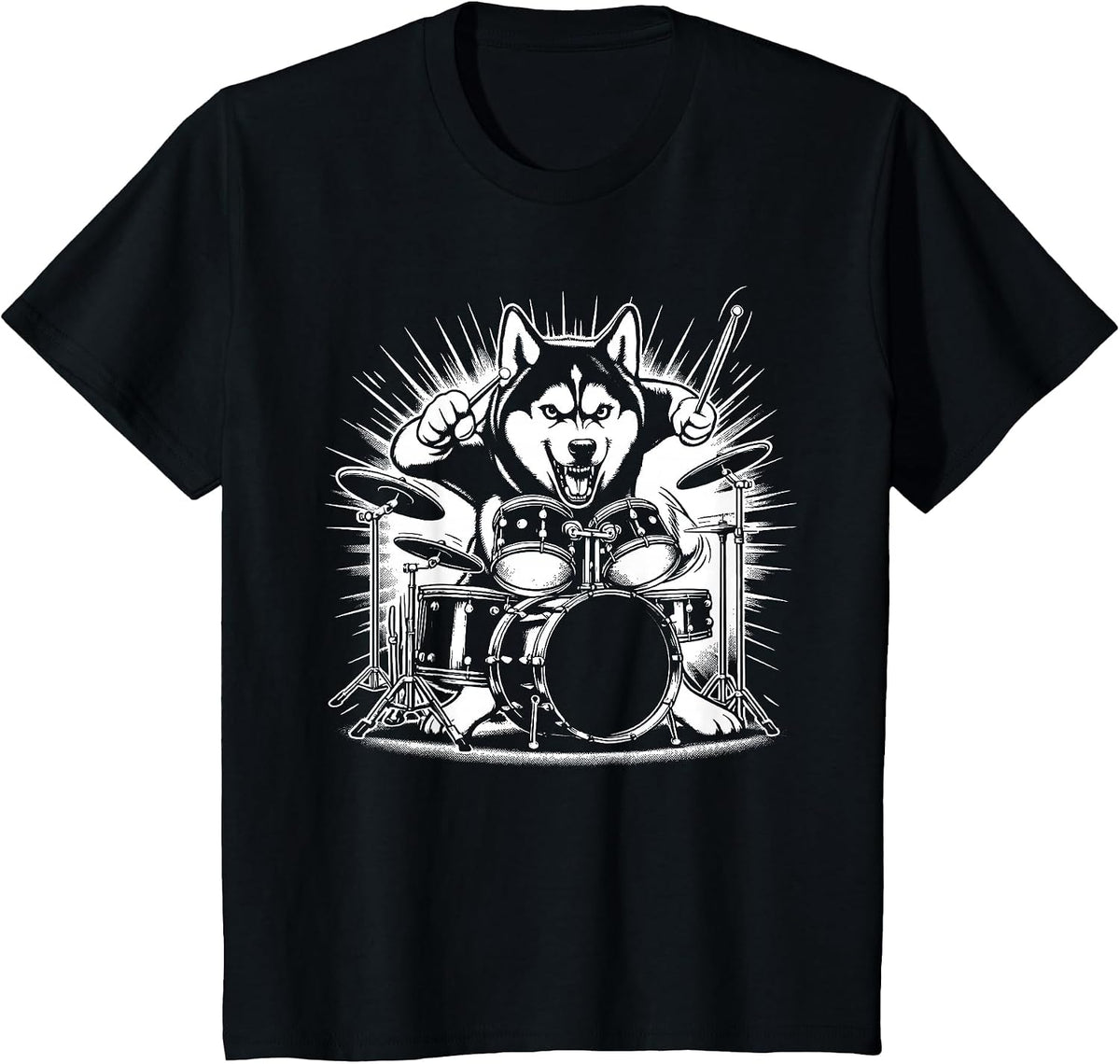 Drumming Husky Drummer Drums Music Rock Band T-Shirt - Black