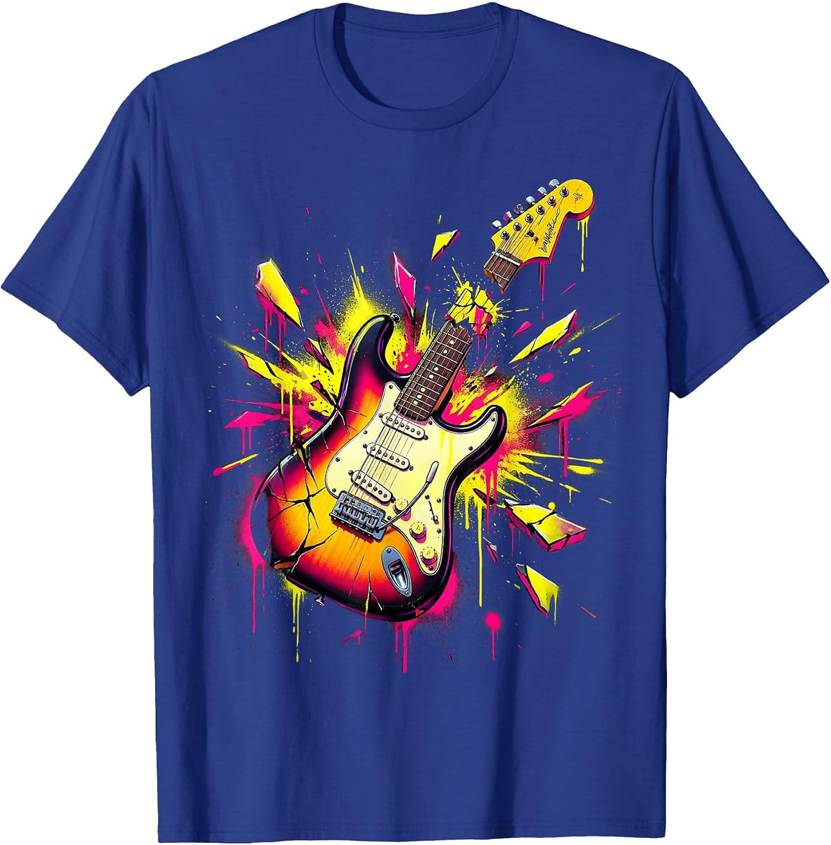 Electric Guitar Smash Sparks Rock Music Graphic T-Shirt - Royal Blue